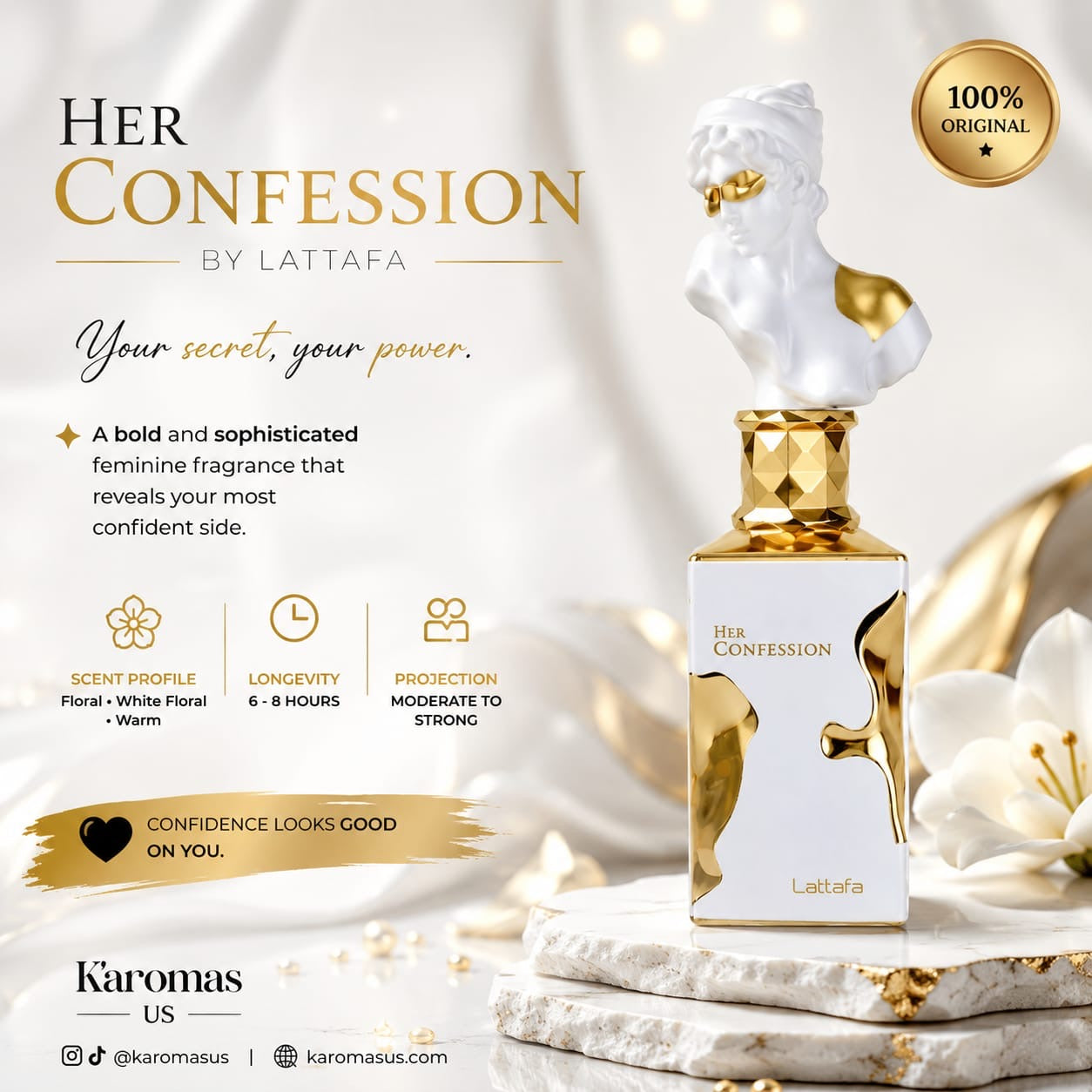 Lattafa Her Confession Eau de Parfum 100ml for Women – Vanilla, Amber & Jasmine | K'aromas