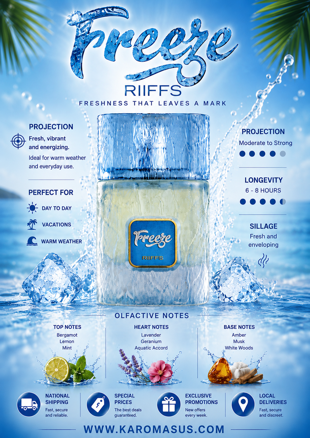 Riiffs Freeze Extrait de Parfum 100ml | Fresh Citrus & Mint Unisex Perfume | Ships USA