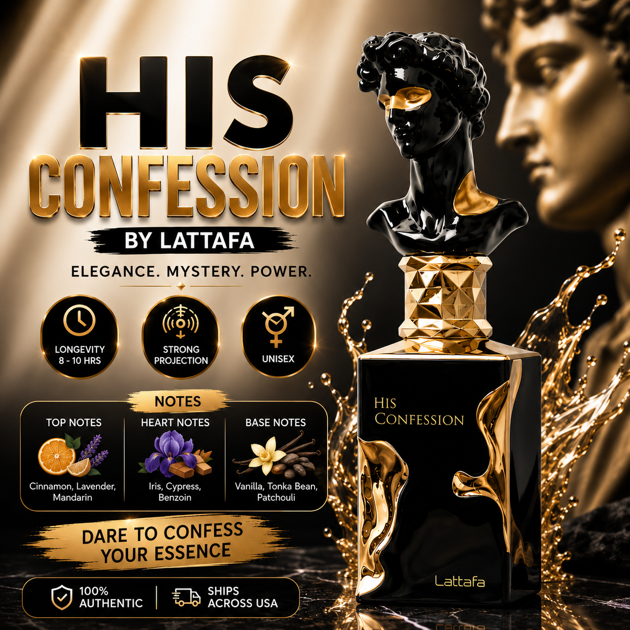 Lattafa His Confession Eau de Parfum 100ml for Men – Cinnamon, Iris & Amber | K'aromas