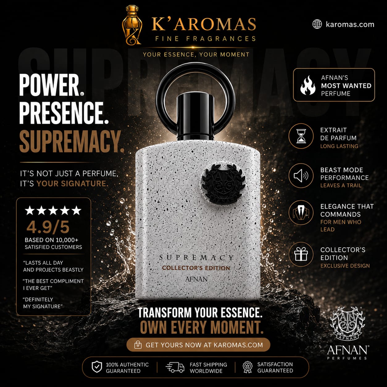 Afnan Supremacy Collector's Edition EDP 100ml | Pineapple Birch & Ambergris Arabic Cologne for Men | Ships USA